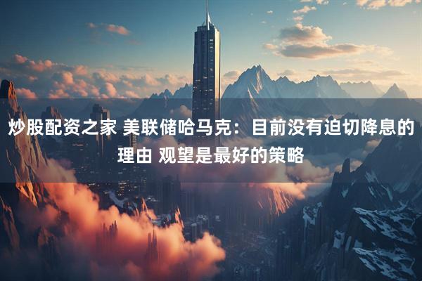 炒股配资之家 美联储哈马克：目前没有迫切降息的理由 观望是最好的策略